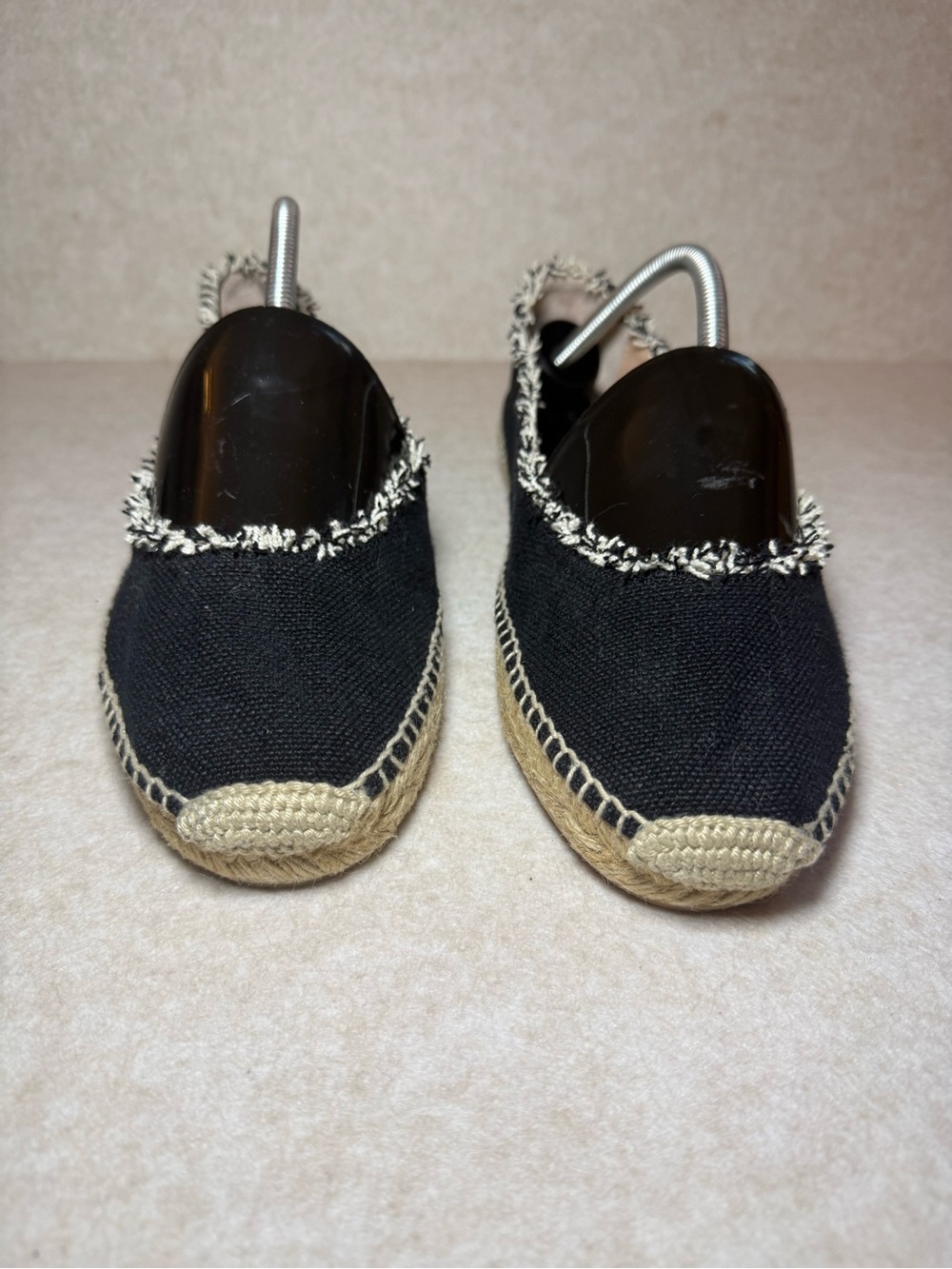 Patricia Green Black Tan Espadrille Mules Flats Loafers Frayed Trim Size US 10 - Picture 3 of 10